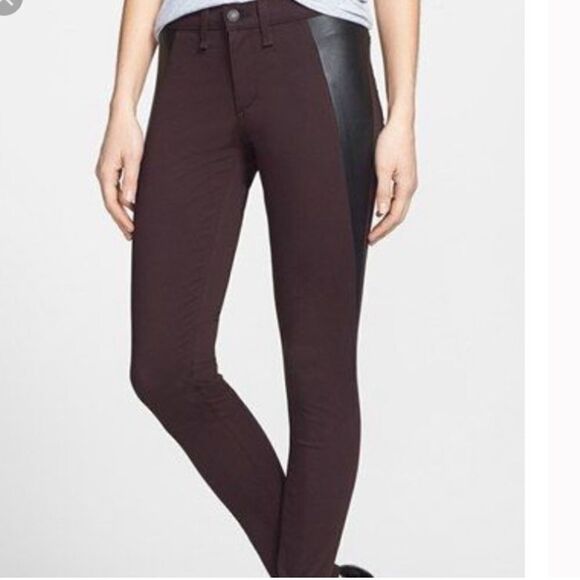Rag & Bone Skinny Pop Leggings With Lamb Leather Panel Size 29 In Wine - Picture 1 of 13